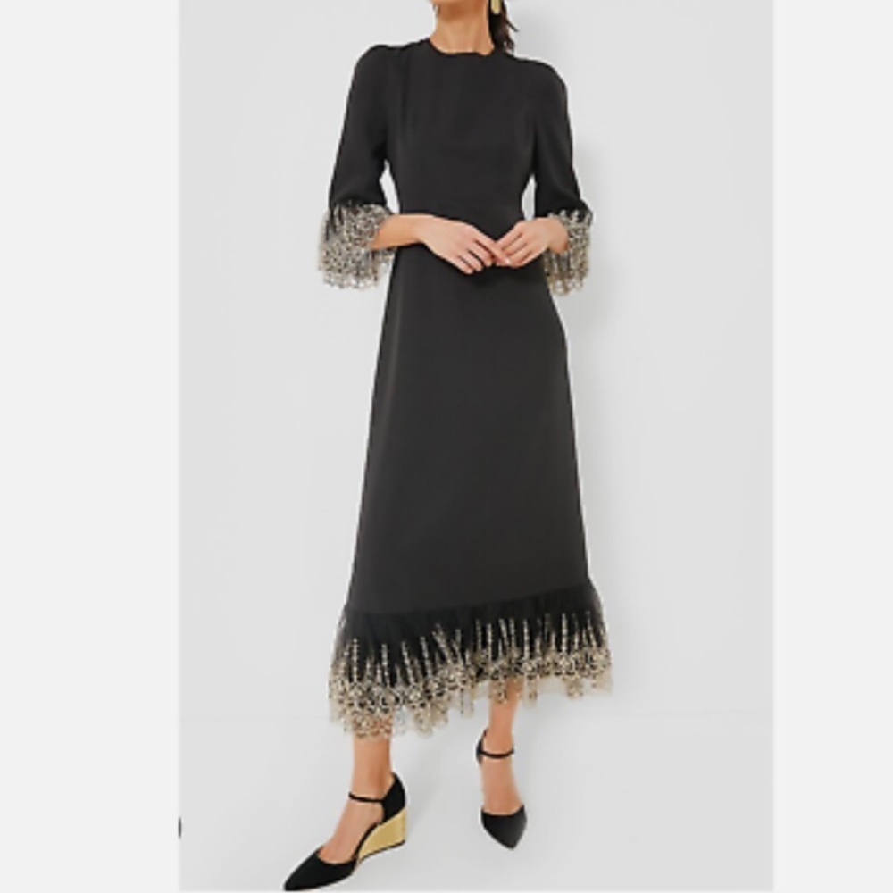 NEW Tuckernuck Midi Dress Women’s L Black w/Gold Lace Pomander Place Formal Boho